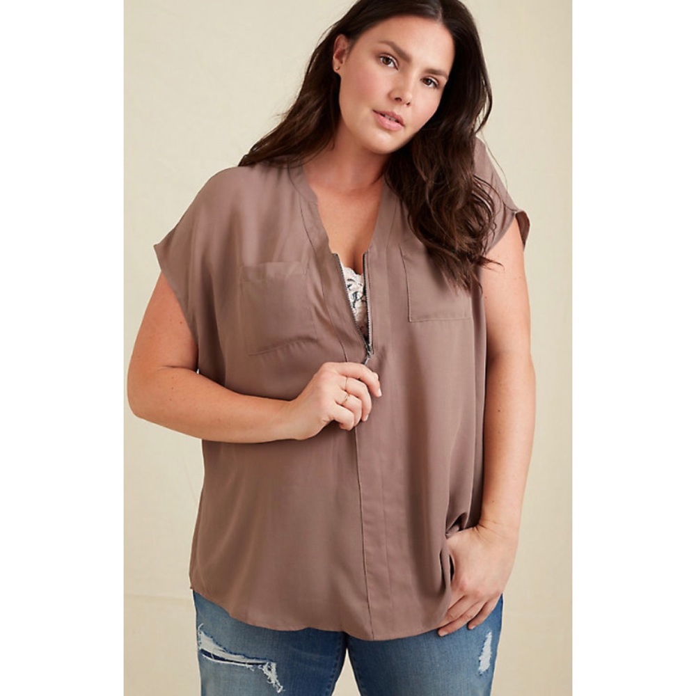 🆕 Taupe Georgette Zip Front Dolman Blouse 1 1X 14 16 NWT Torrid New!